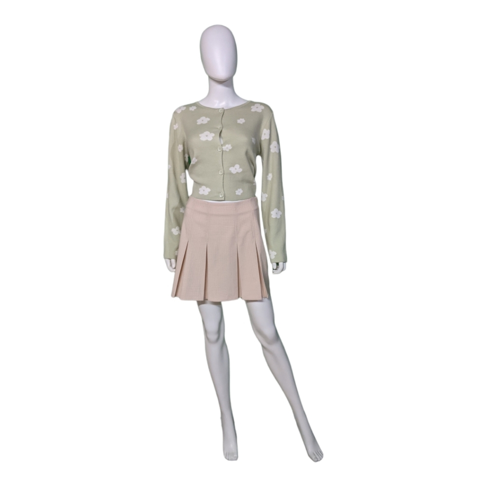 Le Lis Collection Mini Skirt White Tan Plaid S
